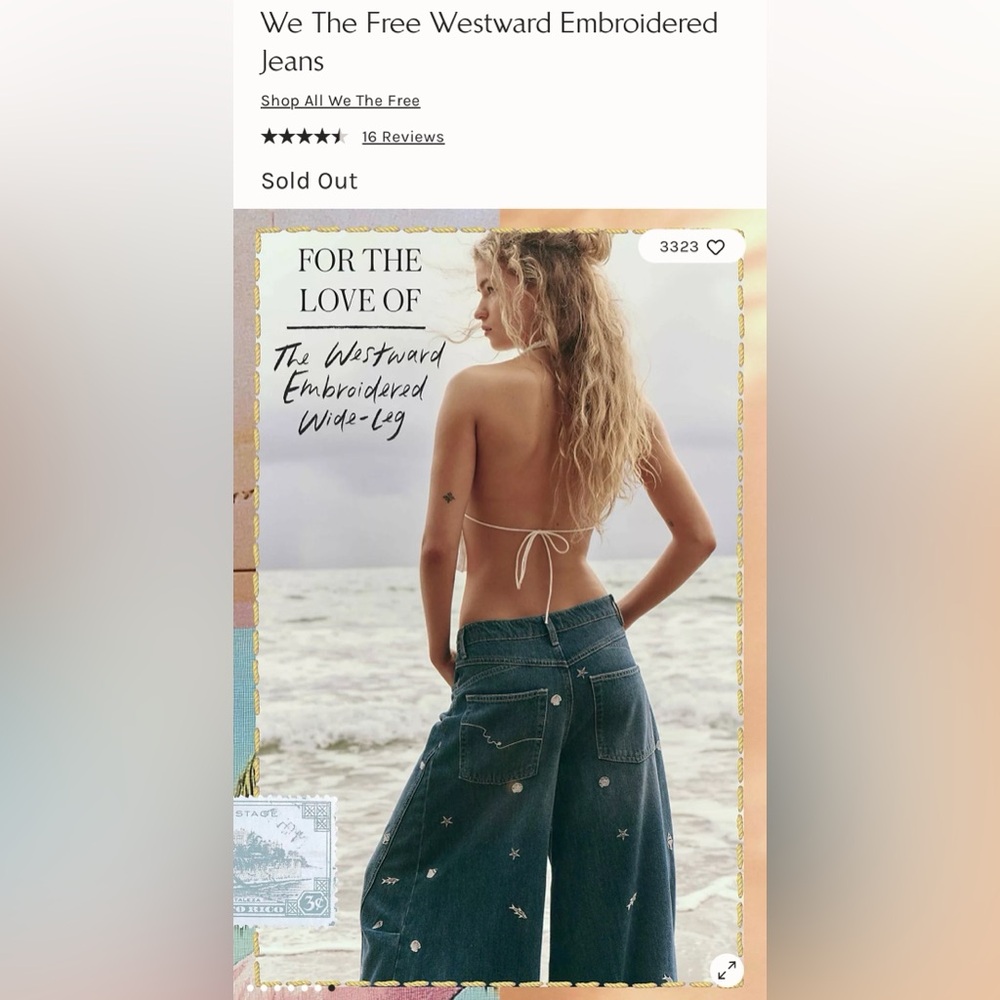 New Free People Westward Embroidered Jeans In Seascape Print Size 29 We The Free - Picture 16 of 16